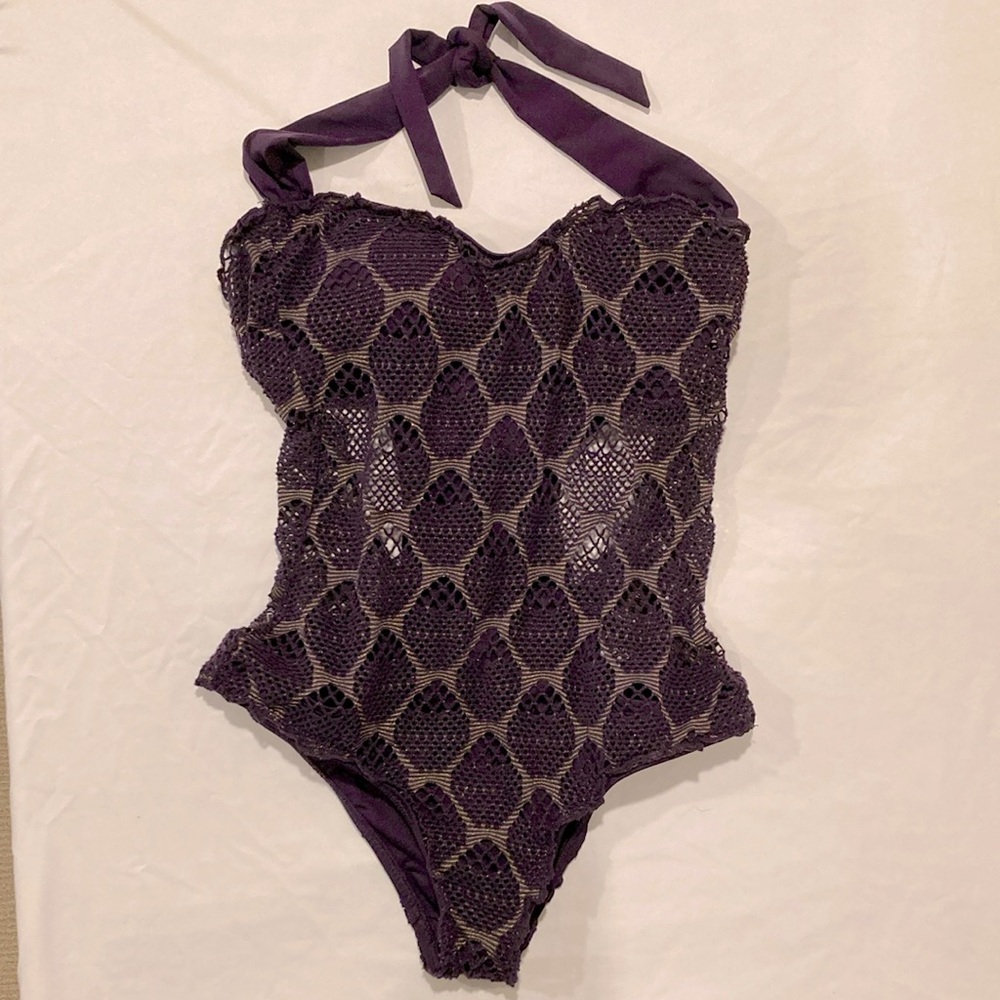 BECCA medium swimsuit in plum and gold accents